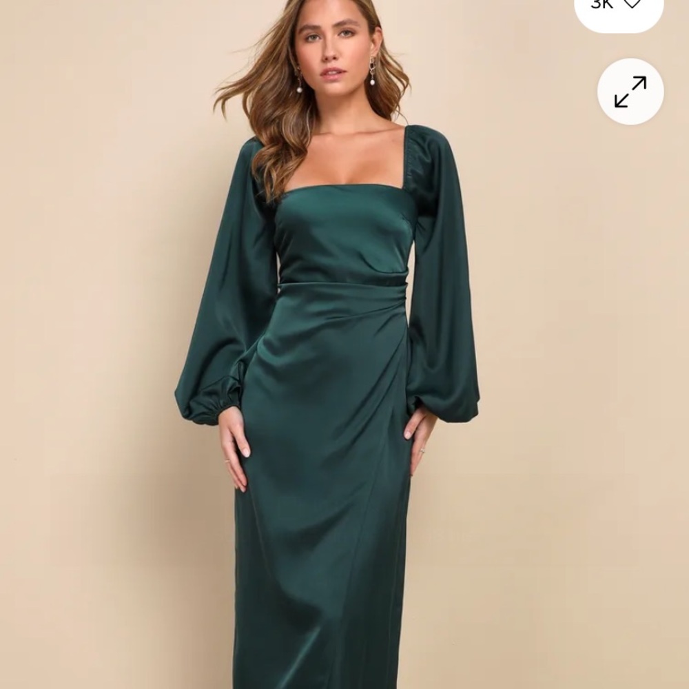 Lulu's Deep Green Maxi Dress with Long Sleeves